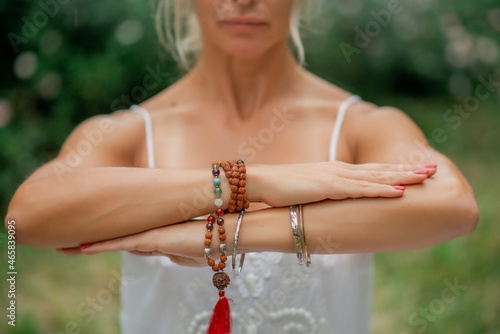 Yogic hand gesture, Kundalini Yoga, Close-up of the hands of a man who meditate inside, focus on hands in the gesture, Yogic hand gesture,  Reiki