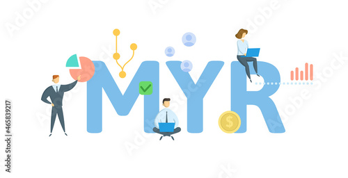 MYR  Mid-Year Review. Concept with keyword  people and icons. Flat vector illustration. Isolated on white.