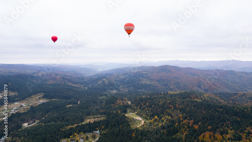 Hot Air Balloon Over the mountains, Autumn