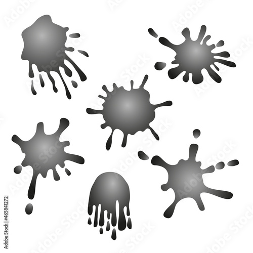Gradient monochrom abstract splash blots vector illustrations set. Isolated design elements on a white background.