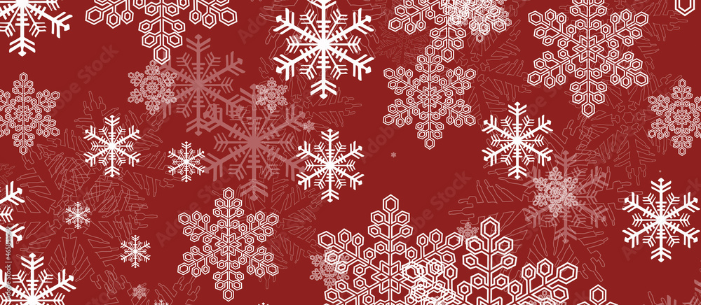 Christmas illustration with white snowflake on red background
