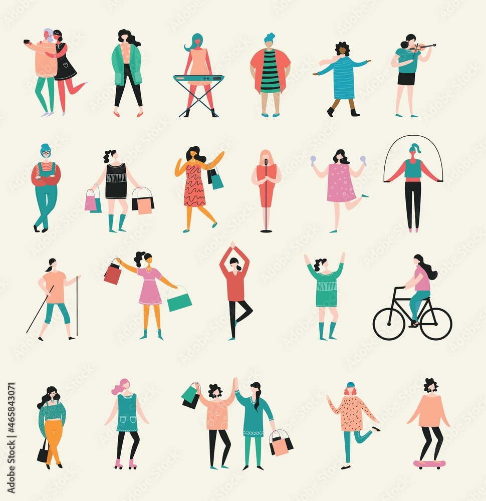 Set of vector backgrounds of different people activities