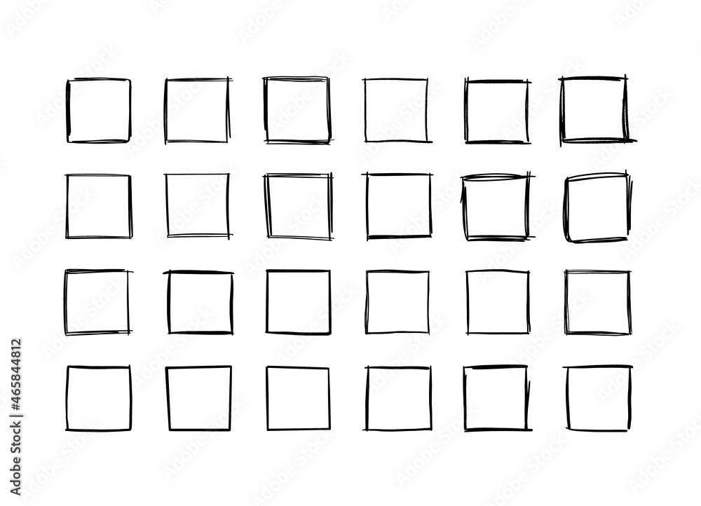 Hand drawn square frames in sketchy style. Rectangular handdrawn grungy borders. Vector illustration of pencil outline stroke framework box. Collection of doodle school draft frames - obrazy, fototapety, plakaty 