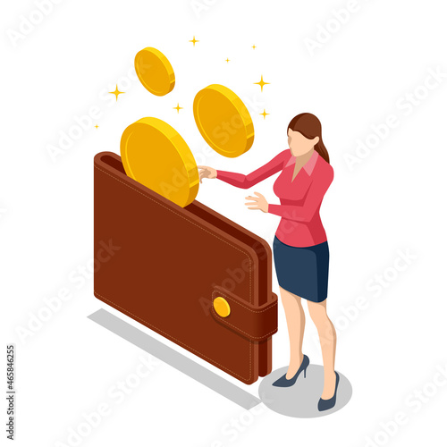 Isometric online payment, e-transfer digital wallet, online money , mobile payments for web page, banner, presentation, social media, documents, cards.