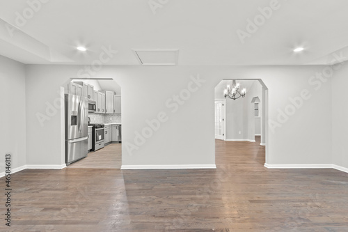 Fotografia, Obraz Luxury mansion foyer with modern archways and kitchen