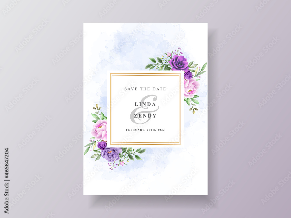 Beautiful purple rose wedding invitation