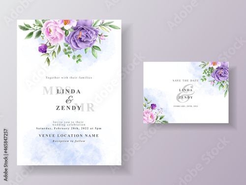 Beautiful purple rose wedding invitation
