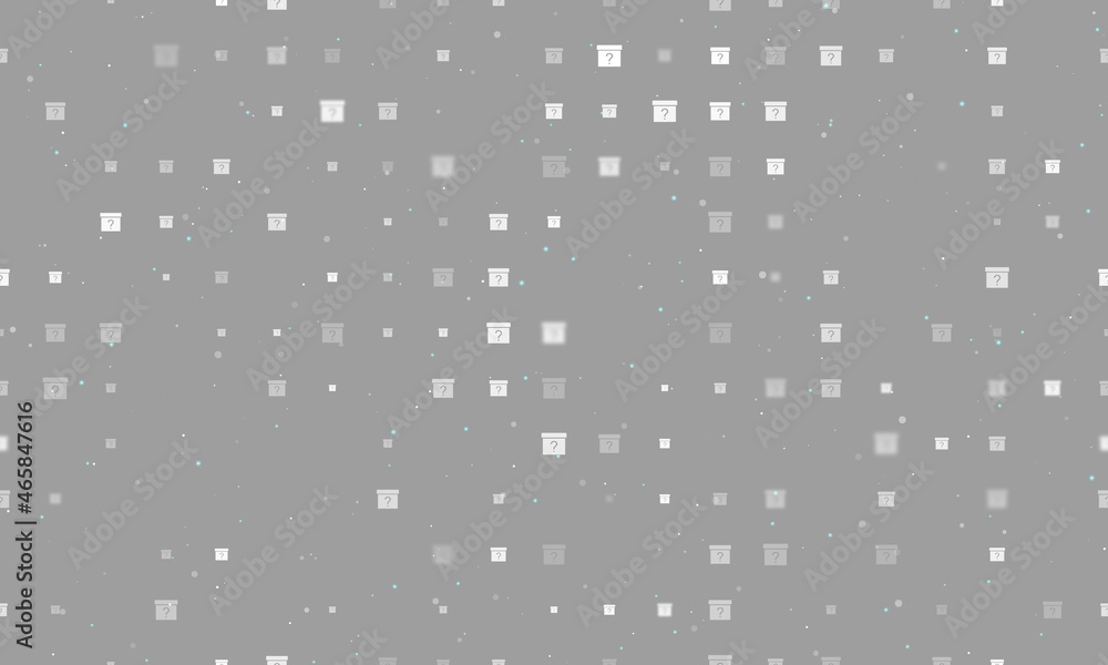 Seamless background pattern of evenly spaced white gift box with a question symbols of different sizes and opacity. Vector illustration on grey background with stars Seamless background pattern of evenly spaced white gift box with a question symbols of different sizes and opacity. Vector illustration on grey background with stars