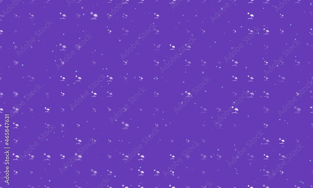 Seamless background pattern of evenly spaced white beach symbols of different sizes and opacity. Vector illustration on deep purple background with stars Seamless background pattern of evenly spaced white beach symbols of different sizes and opacity. Vector illustration on deep purple background with stars