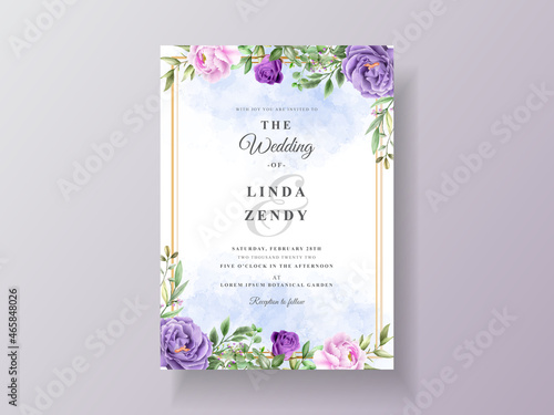 Beautiful purple rose wedding invitation photo