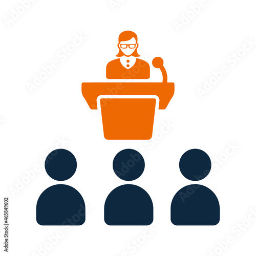 Woman, speaker, conference, lecturer icon. Simple flat design concept.