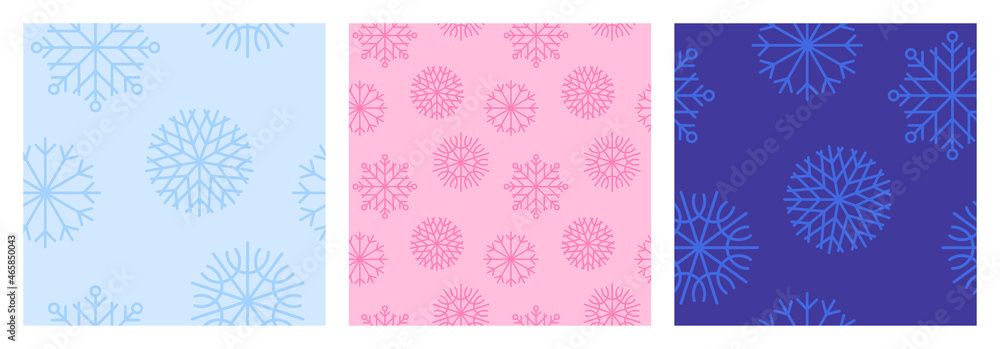 Christmas background with color snowflakes seamless pattern on purple backdrop. Xmas ornament, new year minimalist snow decoration for festive banner, holiday postcard, price tag, packaging design. Christmas background with color snowflakes seamless pattern on purple backdrop. Xmas ornament, new year minimalist snow decoration for festive banner, holiday postcard, price tag, packaging design.