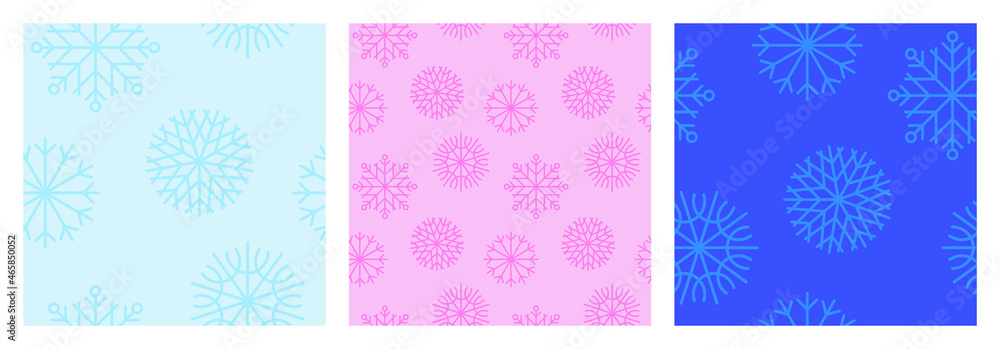 Christmas background with color snowflakes seamless pattern on purple backdrop. Xmas ornament, new year minimalist snow decoration for festive banner, holiday postcard, price tag, packaging design. Christmas background with color snowflakes seamless pattern on purple backdrop. Xmas ornament, new year minimalist snow decoration for festive banner, holiday postcard, price tag, packaging design.