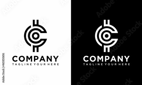 Coin logo template. Initial C letter logo, icon - Digital Money Vector. financial symbol. Flat style vector illustration, logotype financial company, logo vector coins and money on black and white.