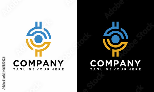 Coin logo template. Initial C letter logo, icon - Digital Money Vector. financial symbol. Flat style vector illustration, logotype financial company, logo vector coins and money on black and white.