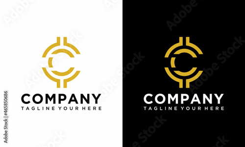 Coin logo template. Initial C letter logo, icon - Digital Money Vector. financial symbol. Flat style vector illustration, logotype financial company, logo vector coins and money on black and white.