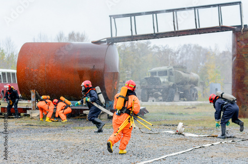 Ministry of Emergency Situations. Fire of a railway tank car. Training session. Gomel. Belarus
