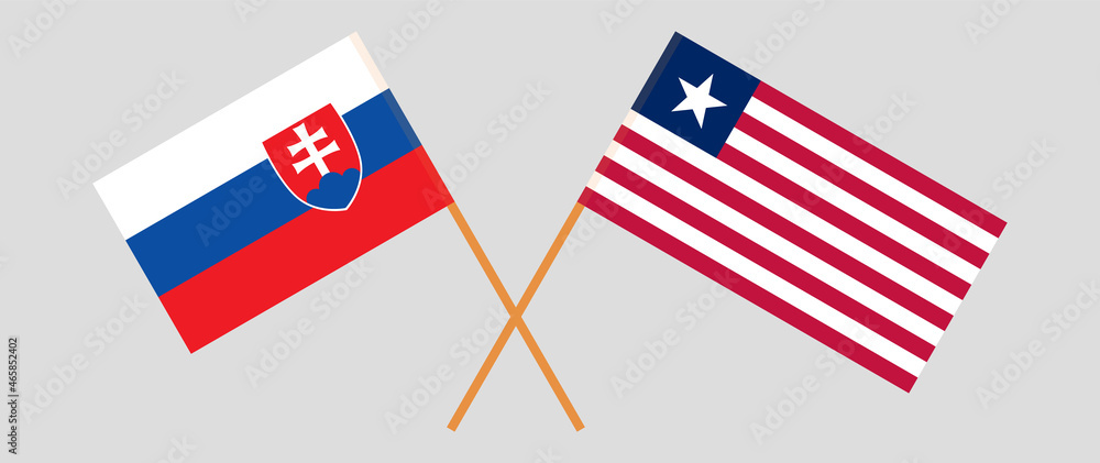 Crossed flags of Slovakia and Liberia. Official colors. Correct proportion Crossed flags of Slovakia and Liberia. Official colors. Correct proportion