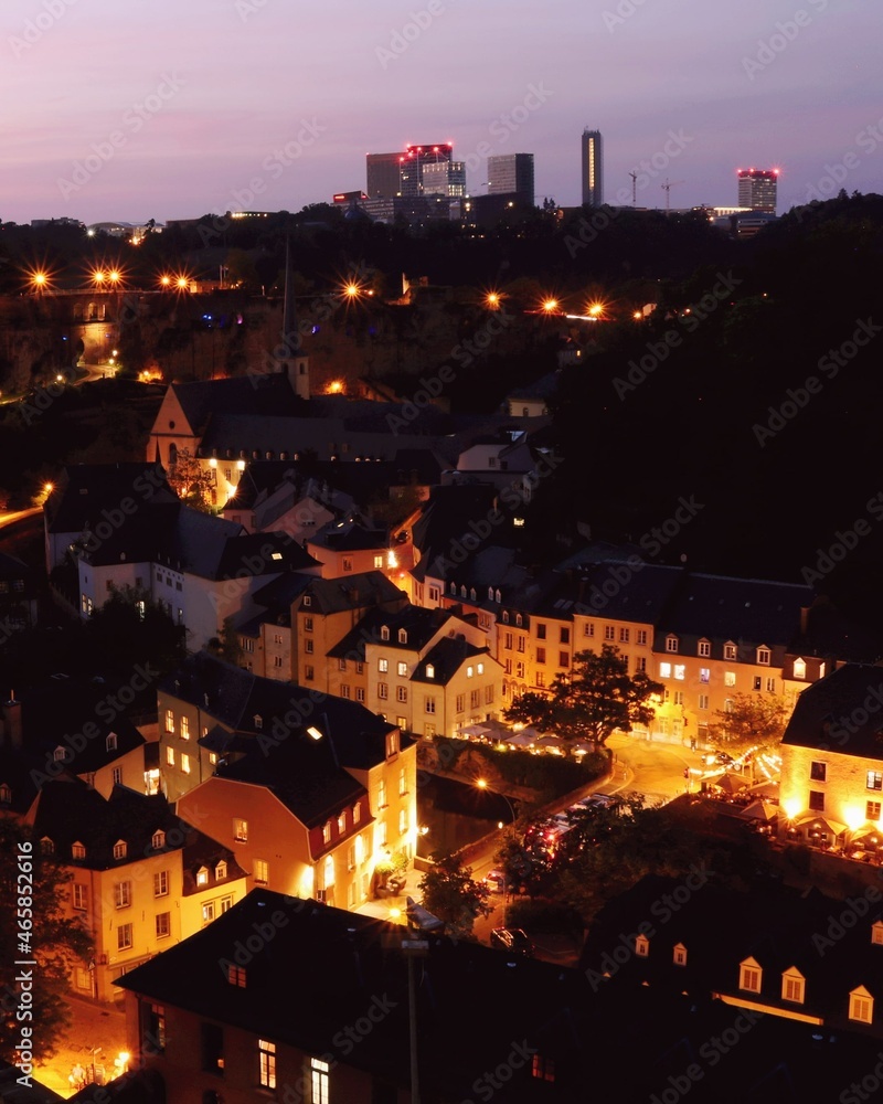 night view of luxembourg grund and kirchberg