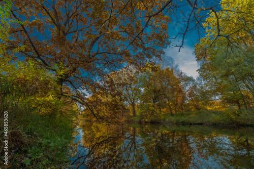 Autumn Malse river with color water and trees