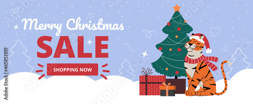Sale banner for christmas with chinese symbol of new year tiger.
