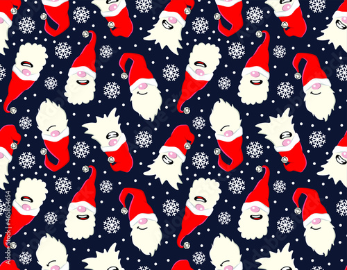 Cute gnome Christmas snow pattern tiled repeat print for backgrounds and textures.