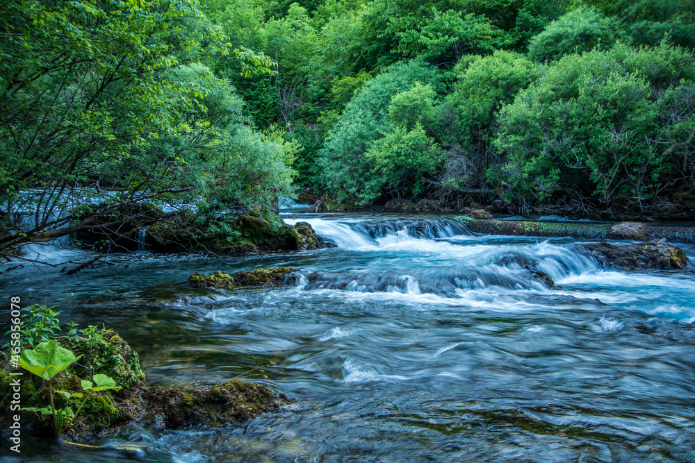 Fototapeta premium Panorama of cascades on the Una river , summer in Croatia.