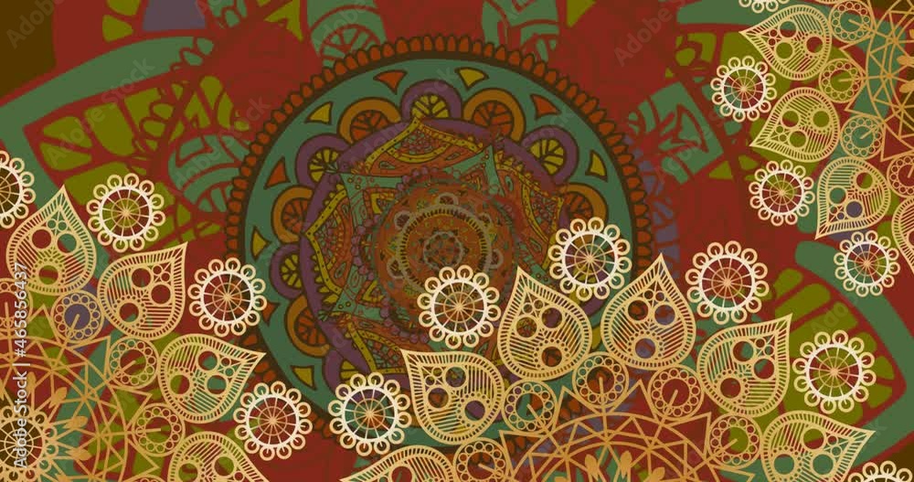 Animation of spinning wheels with pattern on red pattern background ...