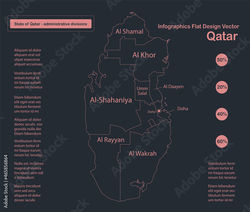 Infographics Qatar map outline, flat design, color blue vector