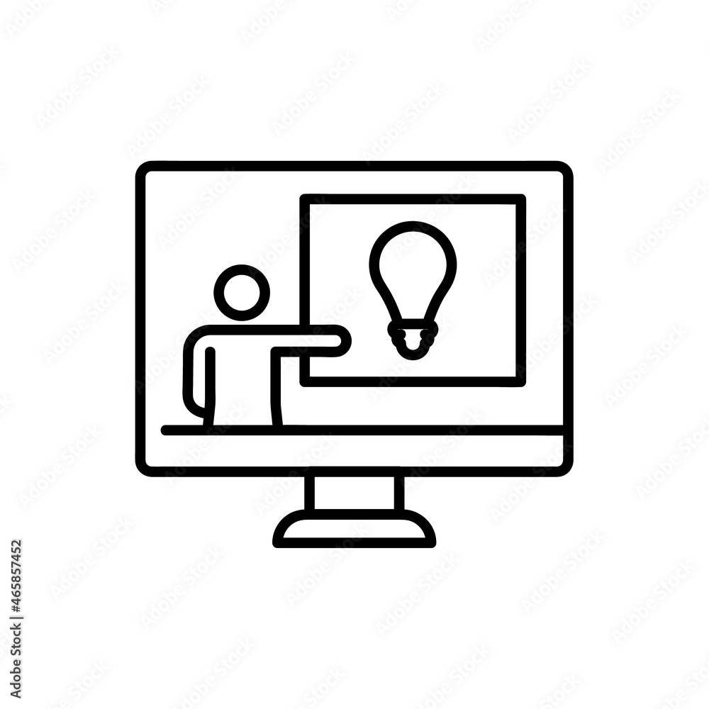 Business idea flat icon. Pictogram for web. Line stroke. PC monitor screen isolated on white background. Vector eps10. Business creativity concept Business idea flat icon. Pictogram for web. Line stroke. PC monitor screen isolated on white background. Vector eps10. Business creativity concept