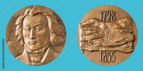 Jubilee medal of the famous Polish poet Adam Bernard Mickiewicz. photo