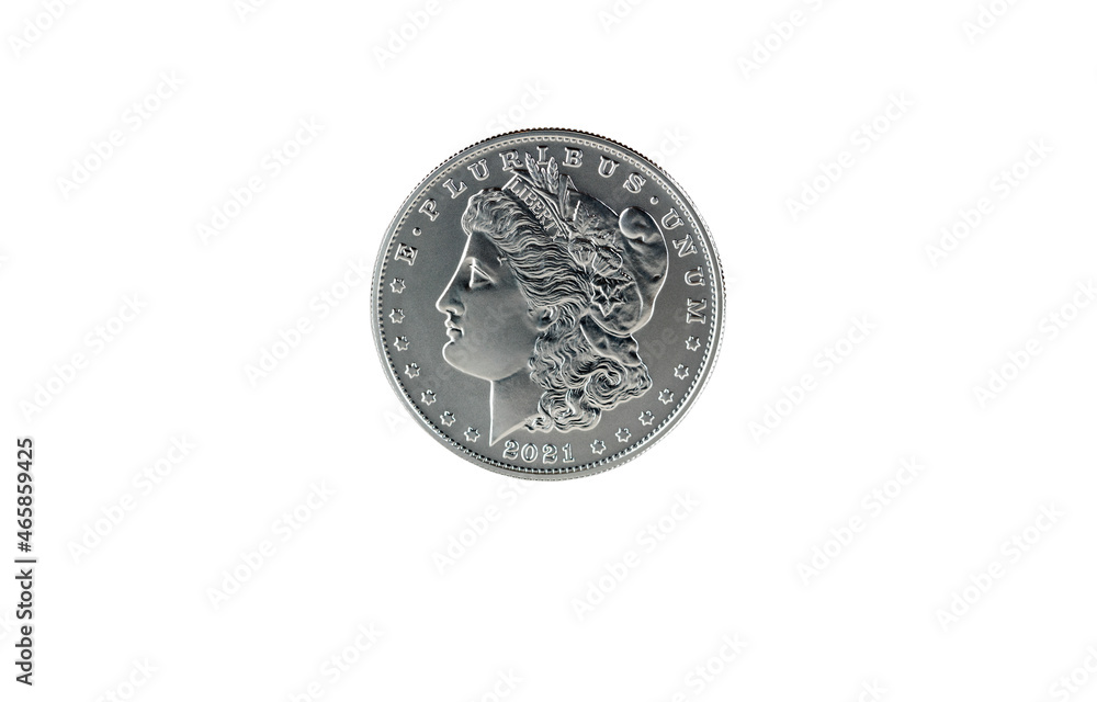 Mint state Morgan silver dollar isolated on white Mint state Morgan silver dollar isolated on white