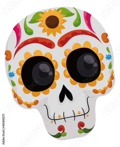 Cute smiling Mexican skull for Day of the Dead celebration, Vector illustration