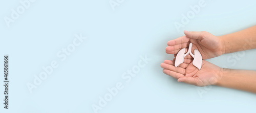 World Pneumonia Day or world tuberculosis day  copd. The hands of a small child holding lung. Concept respiratory and chest. World no tobacco day  lung cancer  Pulmonary hypertension.