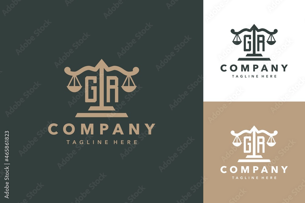 GR monogram with scales of justice logo vector template Stock Vector ...