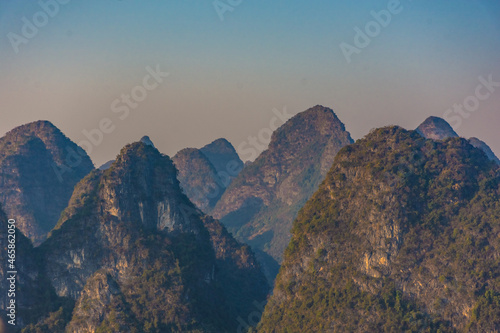 Amazing sunset over the karst landscape of Xingping  Guilin  China