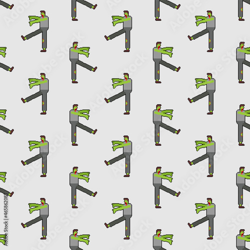Zombie pixel art pattern seamless. pixelated zombi background. 8 bit Dead man alive texture