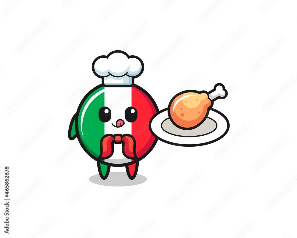 italy flag fried chicken chef cartoon character italy flag fried chicken chef cartoon character