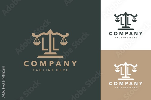 LL monogram with scales of justice logo vector template