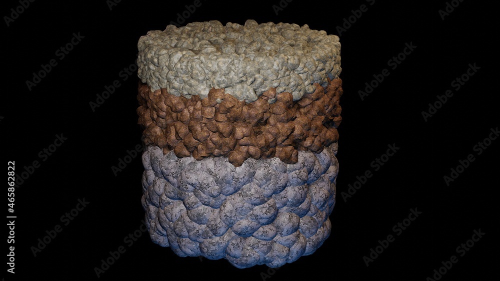 Sedimentation of heavy , light rock particles. Different rocks forming