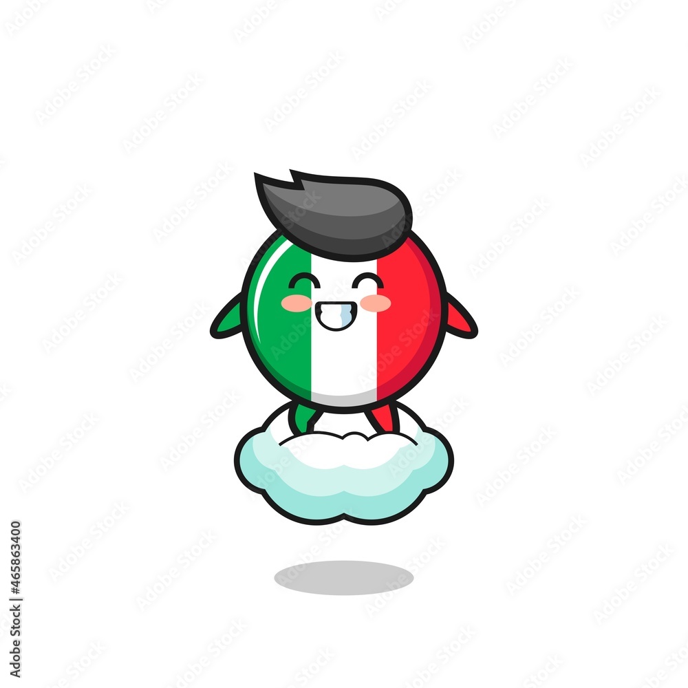 cute italy flag illustration riding a floating cloud