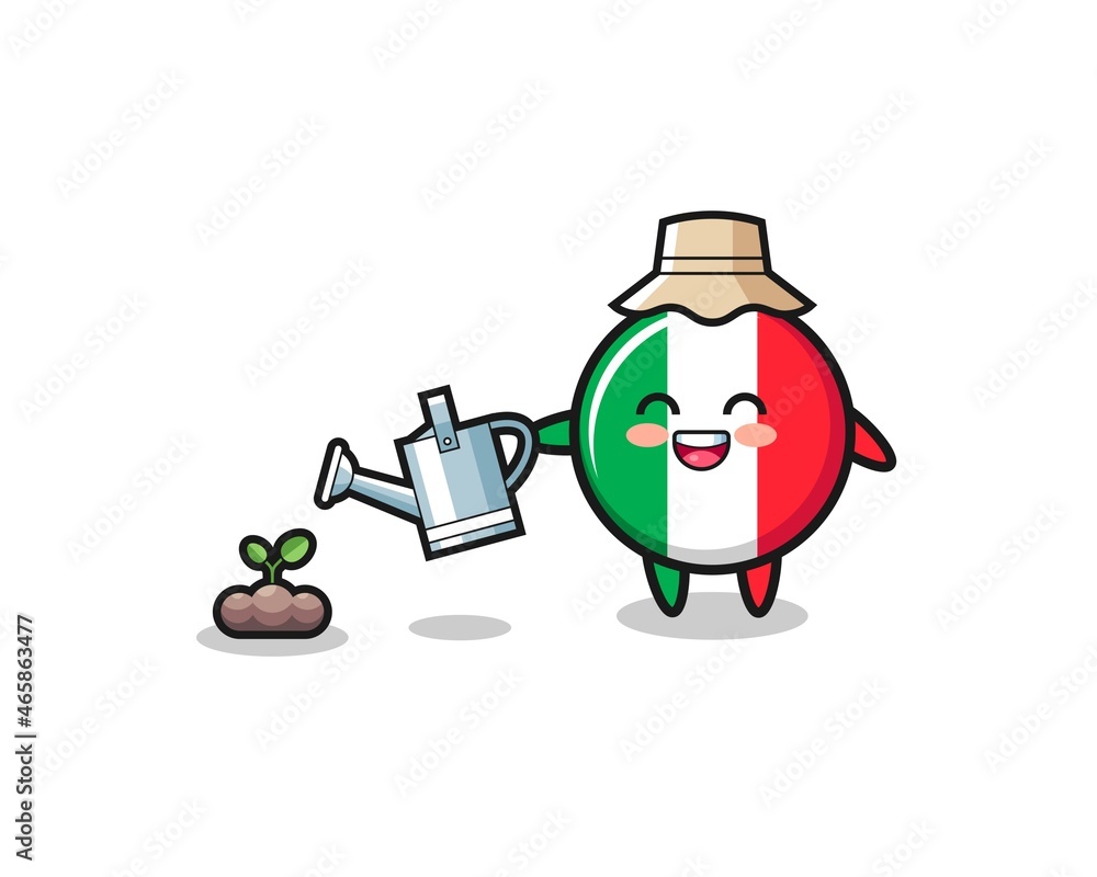cute italy flag is watering plant seeds