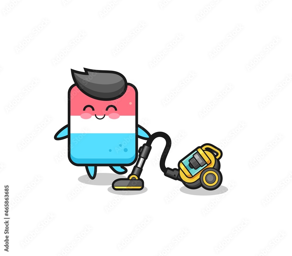 cute eraser holding vacuum cleaner illustration
