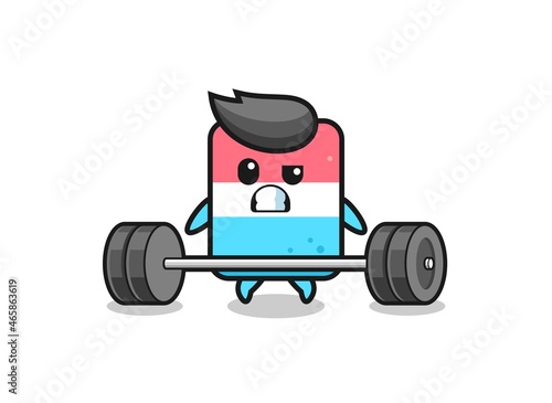 cartoon of eraser lifting a barbell