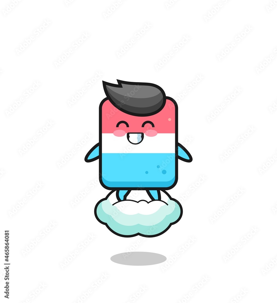 cute eraser illustration riding a floating cloud cute eraser illustration riding a floating cloud