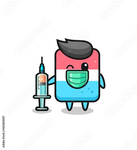 eraser mascot as vaccinator