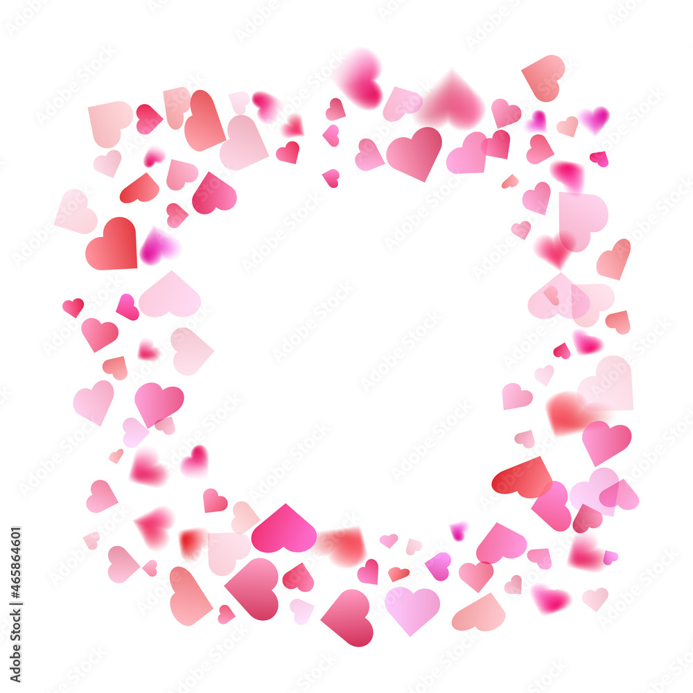 Pink particles heart shape. Valentines Day background of hearts falling. Element for greeting cards