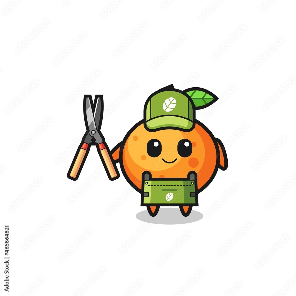 cute mandarin orange as gardener mascot cute mandarin orange as gardener mascot