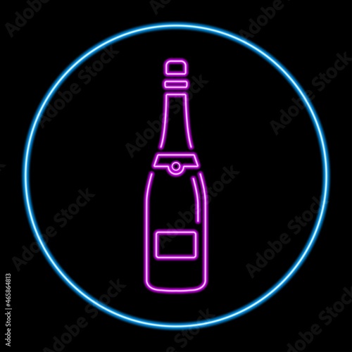 Champagne glass neon sign, modern glowing banner design, colorful modern design trends on black background. Vector illustration.