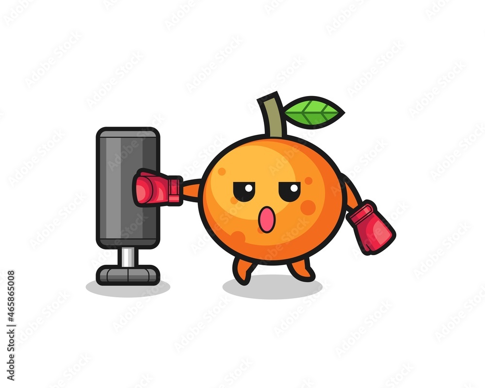 mandarin orange boxer cartoon doing training with punching bag mandarin orange boxer cartoon doing training with punching bag